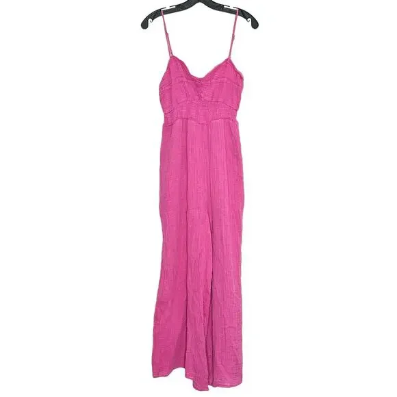 NWT Anthropologie Jumpsuit Gauze Cottage Boho Prairie Y2K Romantic Pink Medium - Picture 7 of 7